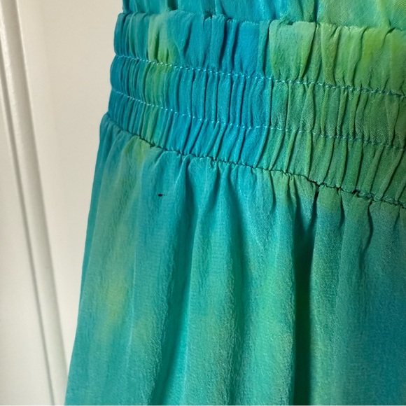 Gypsy 05 Turqoise/Green watercolor Strapless mini Dress charm on drawstring boho - Picture 11 of 11